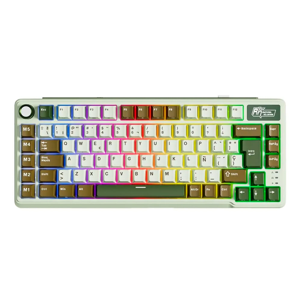 Teclado gamer inalámbrico Royal Kludge L75, bluetooth, mecánico, idioma español, verde crema